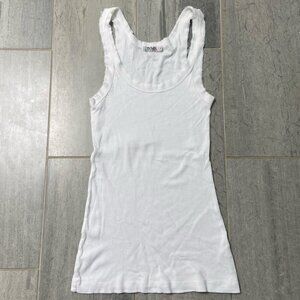 T2LOVE Scoop Neck Raw Edge Ribbed Tank Top White Size Medium